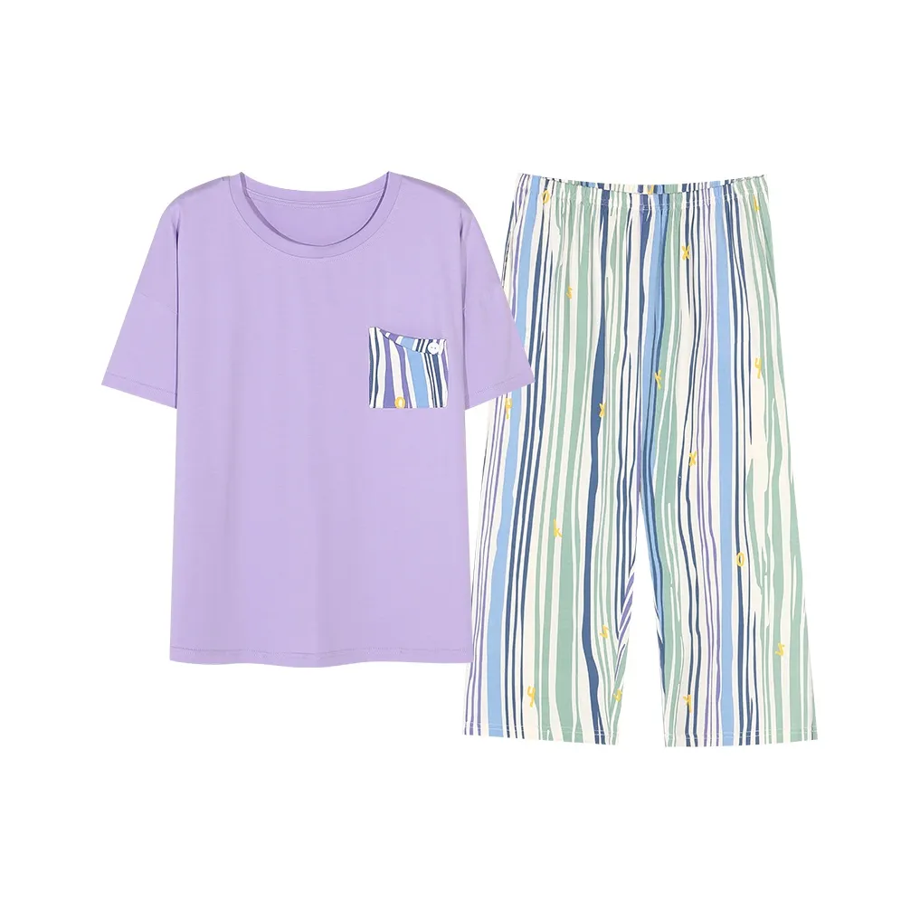 BONAS Пижамный комплект женский фиолетовый вертикальные полосы