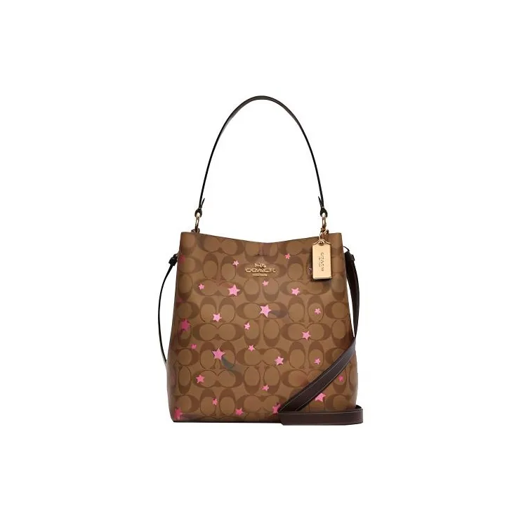 COACH Town Canvas With Leather Bucket Crossbody Bag Medium Size Women's Coffee