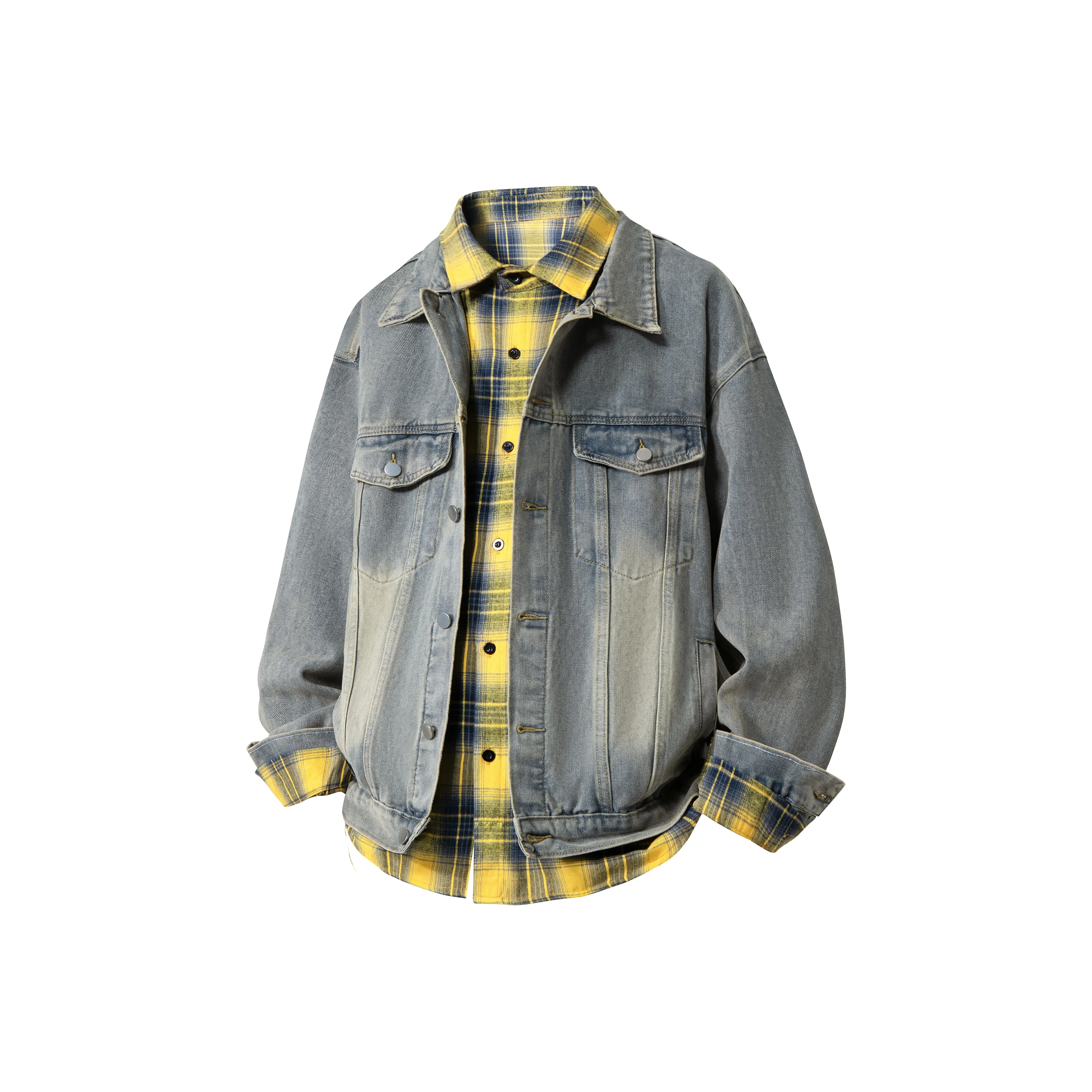 HOKLV Jacket Unisex Black Coat+Yellow Shirt
