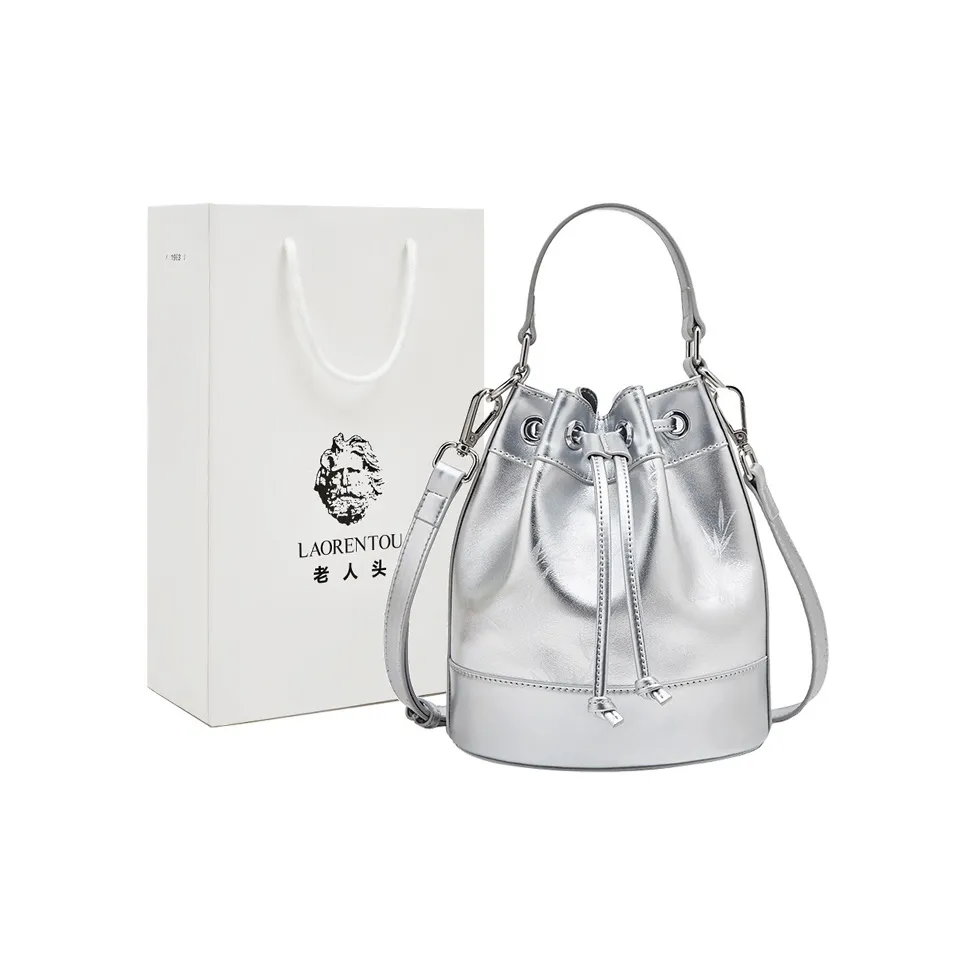 Old Man's Head Лицевая коровья кожа Одно плечо Сумка-ведро Через плечо Сумка Женская серебряная Черная