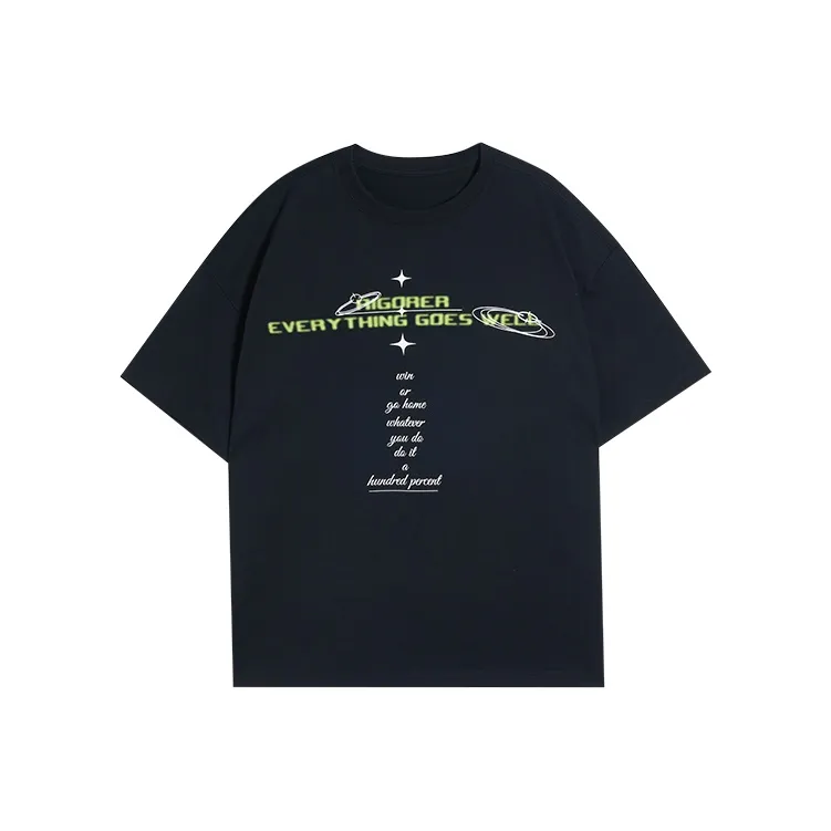 RIGORER Круглый вырез Короткий рукав Свободный крой Американский винтаж Т-рубашка Унисекс