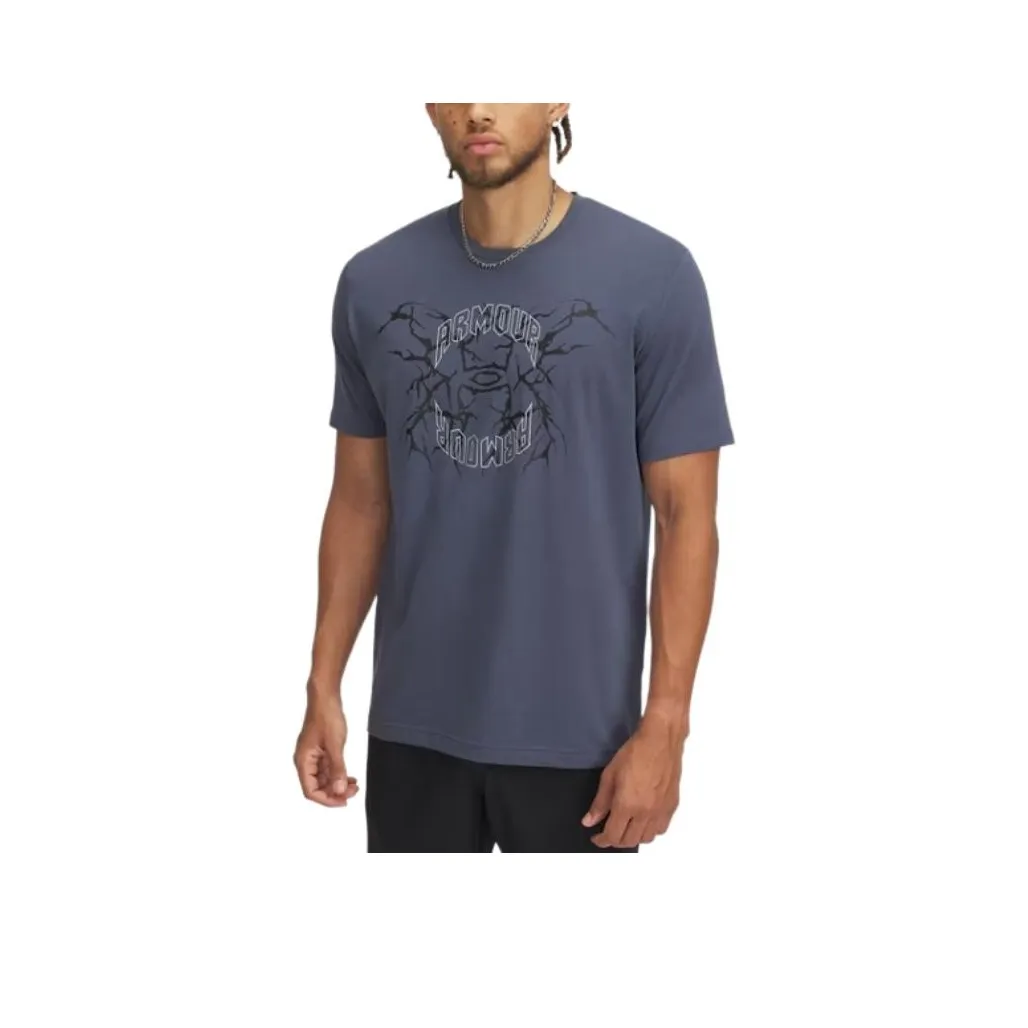 Under Armour Thunder Логотип Футболка Мужская Deluge Серый Midnight Морской Синий Светоотражающий