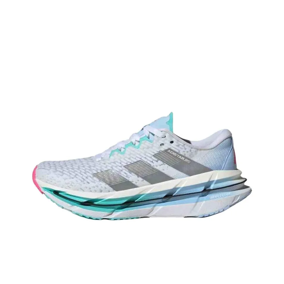 Adidas Adistar Byd Slip Resistant Abrasion Resistant Низкий Топ Марафон Беговые кроссовки Женские Белые Серебристо-синие