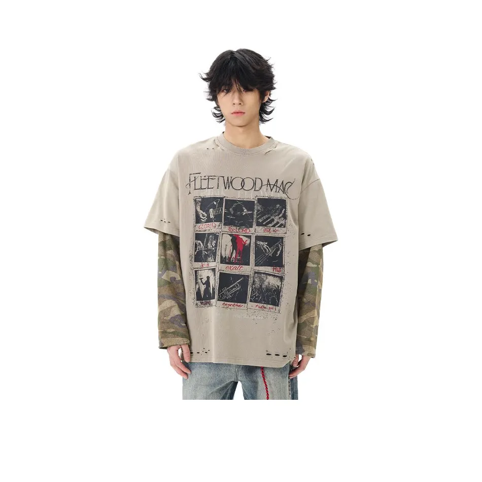 WLNEXT T-рубашки Handsome High Quality Камуфляж Сшитый Топы Tide Unisex Khaki