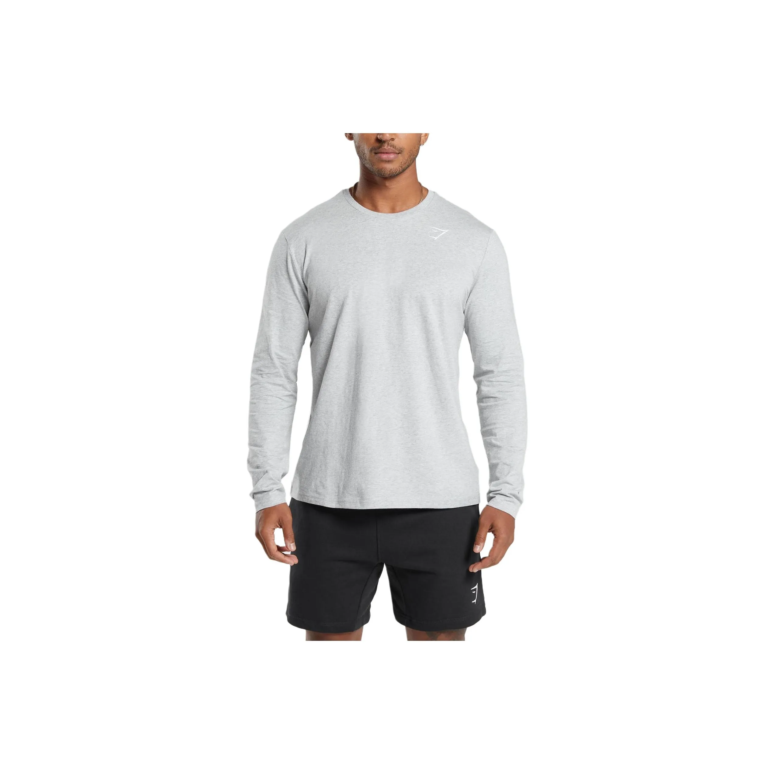 GYMSHARK CREST LONG SLEEVE T SHIRT T Shirt Men's Light Gray Mudstone