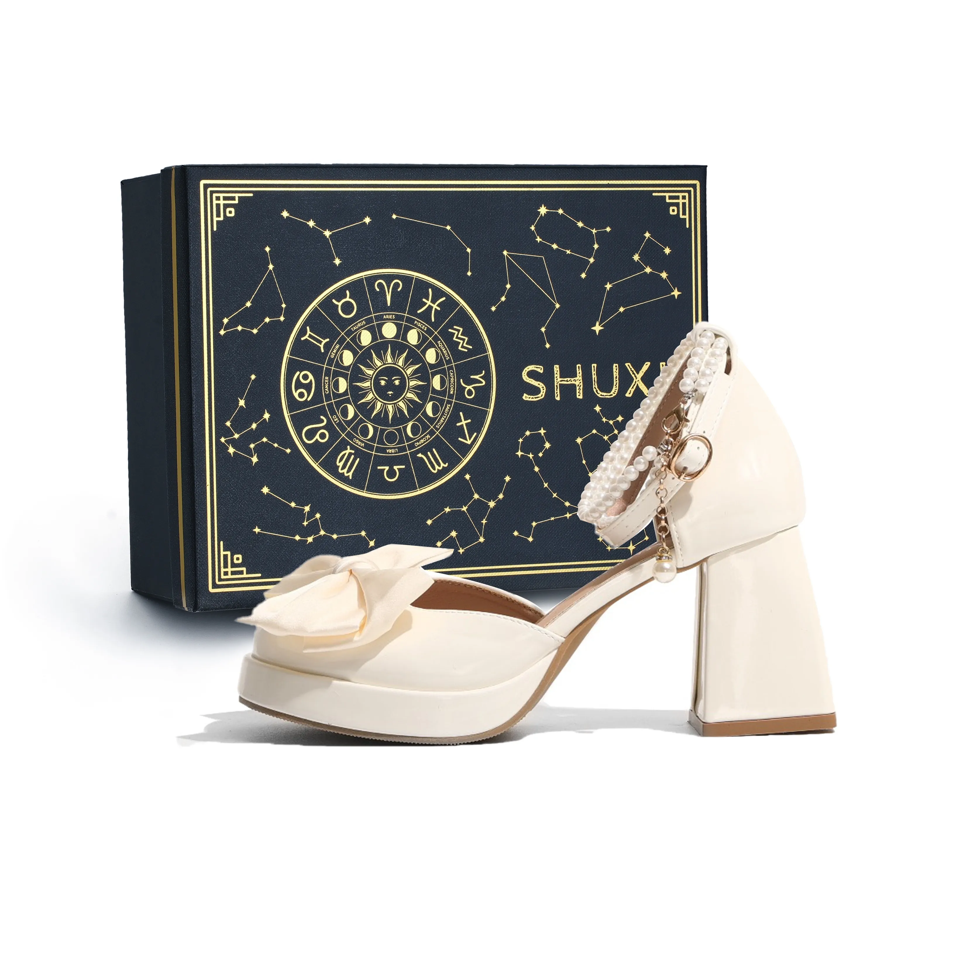 SHUXI Chunky Heel High Heels 8cm Women's Black Beige Pink