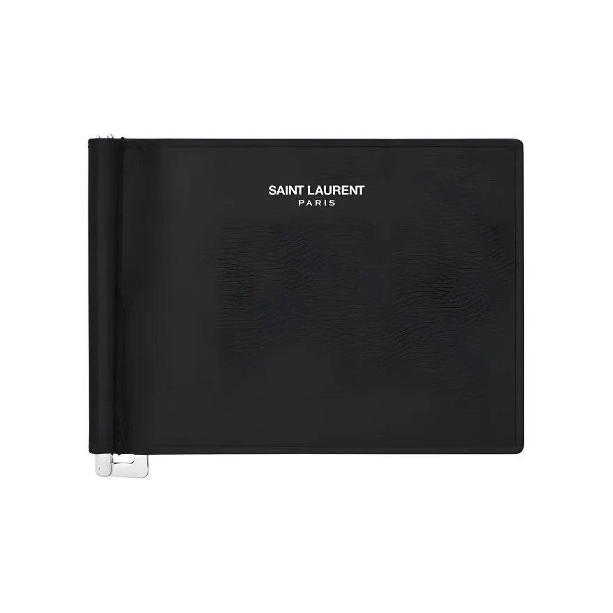 SAINT LAURENT Paris Bill Clip Wallet In Grain De Poudre Embossed Leather Black