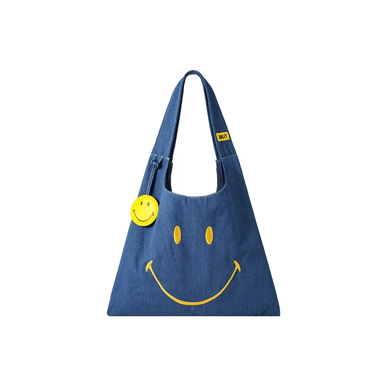 M G SHOP SMILEY Коллаборация Ткань Плечевая Сумка Стандартная Унисекс Синий Желтый