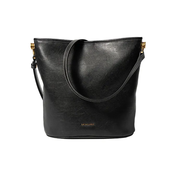 OMI Top Grain Cow Leather Bucket Bags Shoulder Bags Women's Black/Brown