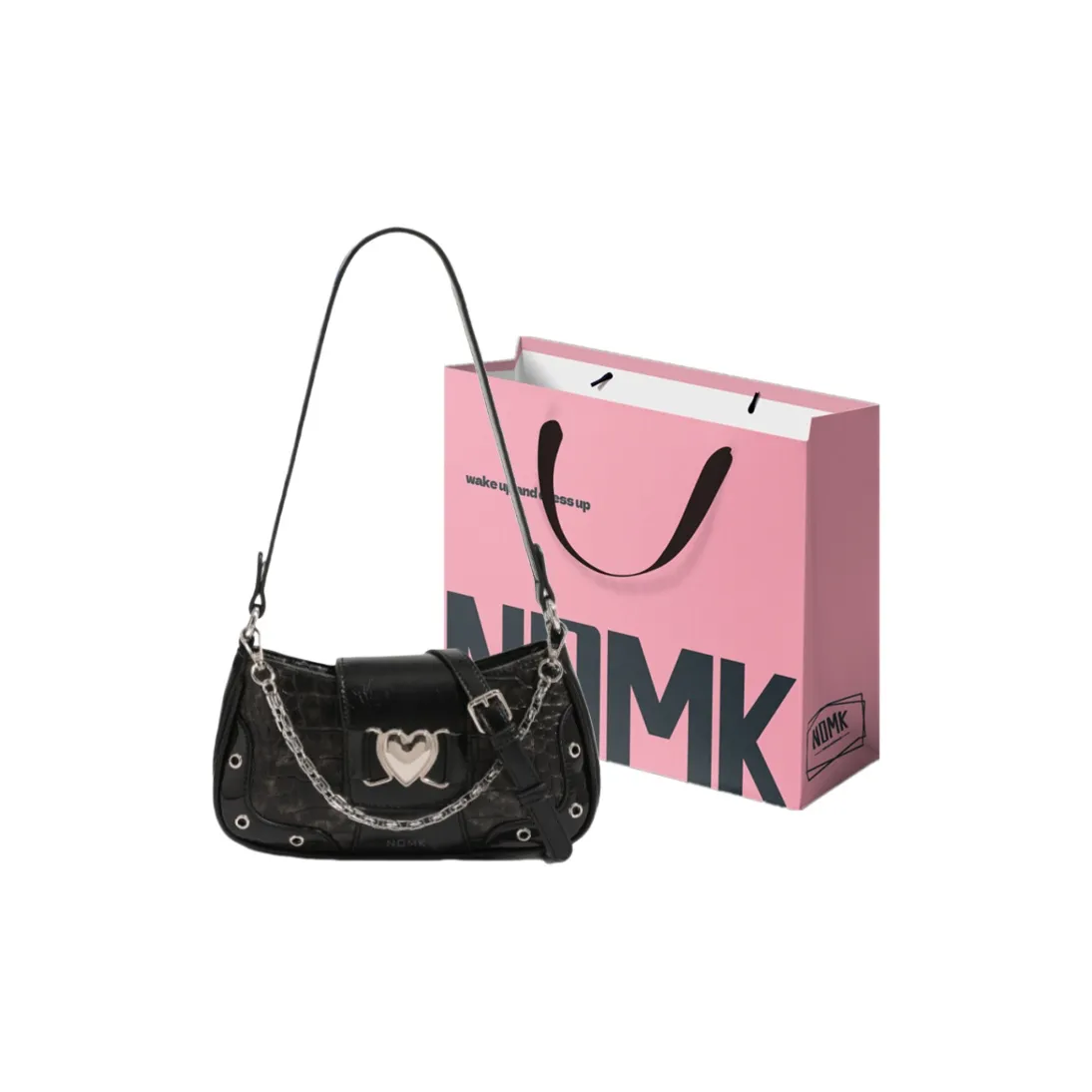 NOMK PU Shoulder Bag Crossbody Bag Women's Classic Black/Dusty Pink