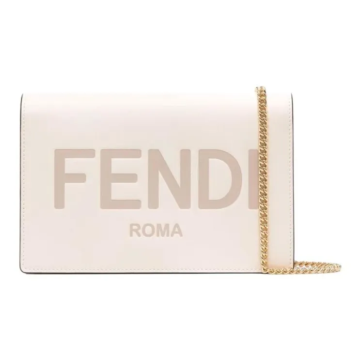 FENDI PU Chain Wallet, Crossbody Bag, Shoulder Bag Mini Women's White
