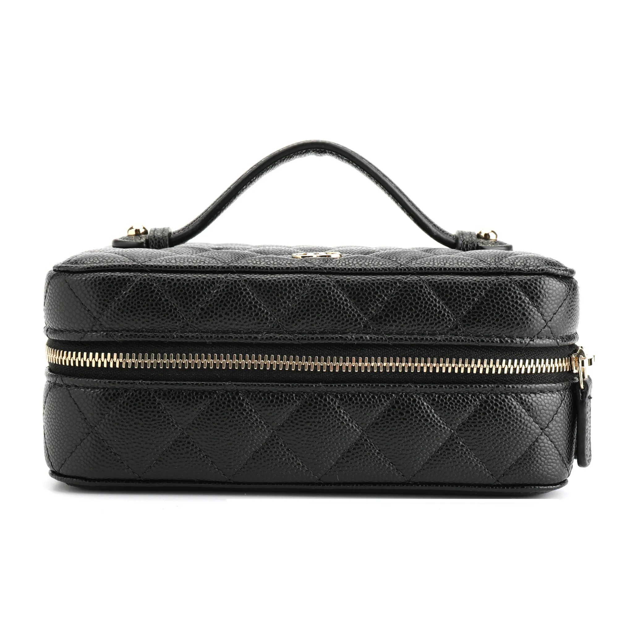 CHANEL Leather Makeup Bag Women's Black