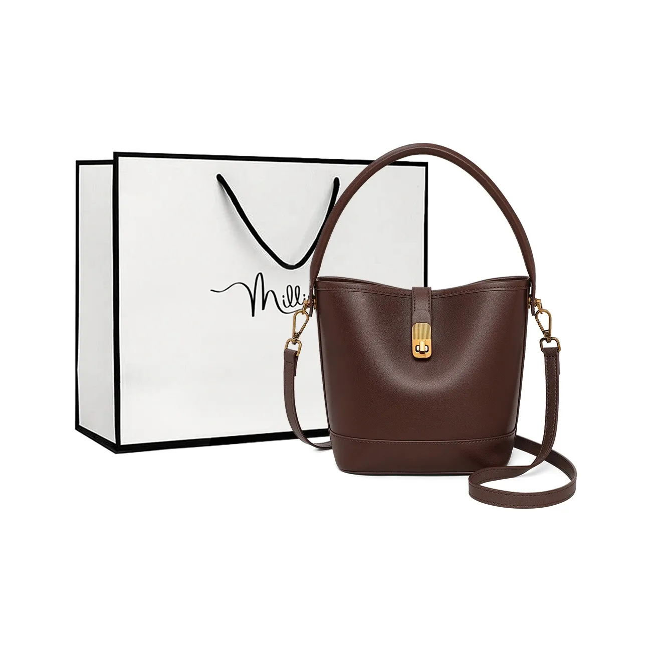 MILLIE'S Cow Leather Shoulder Bag, Crossbody Bag, Handbag Regular Women's Pitch Black Coffee