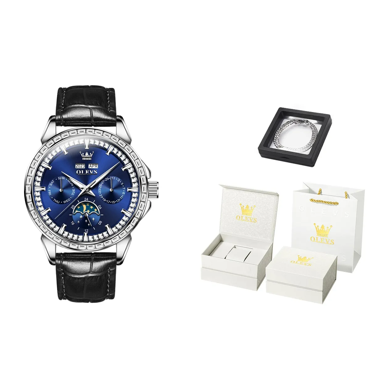 OLEVS Mechanical Movement Leather Watch Bands Watch Men's Watches Blue Dial