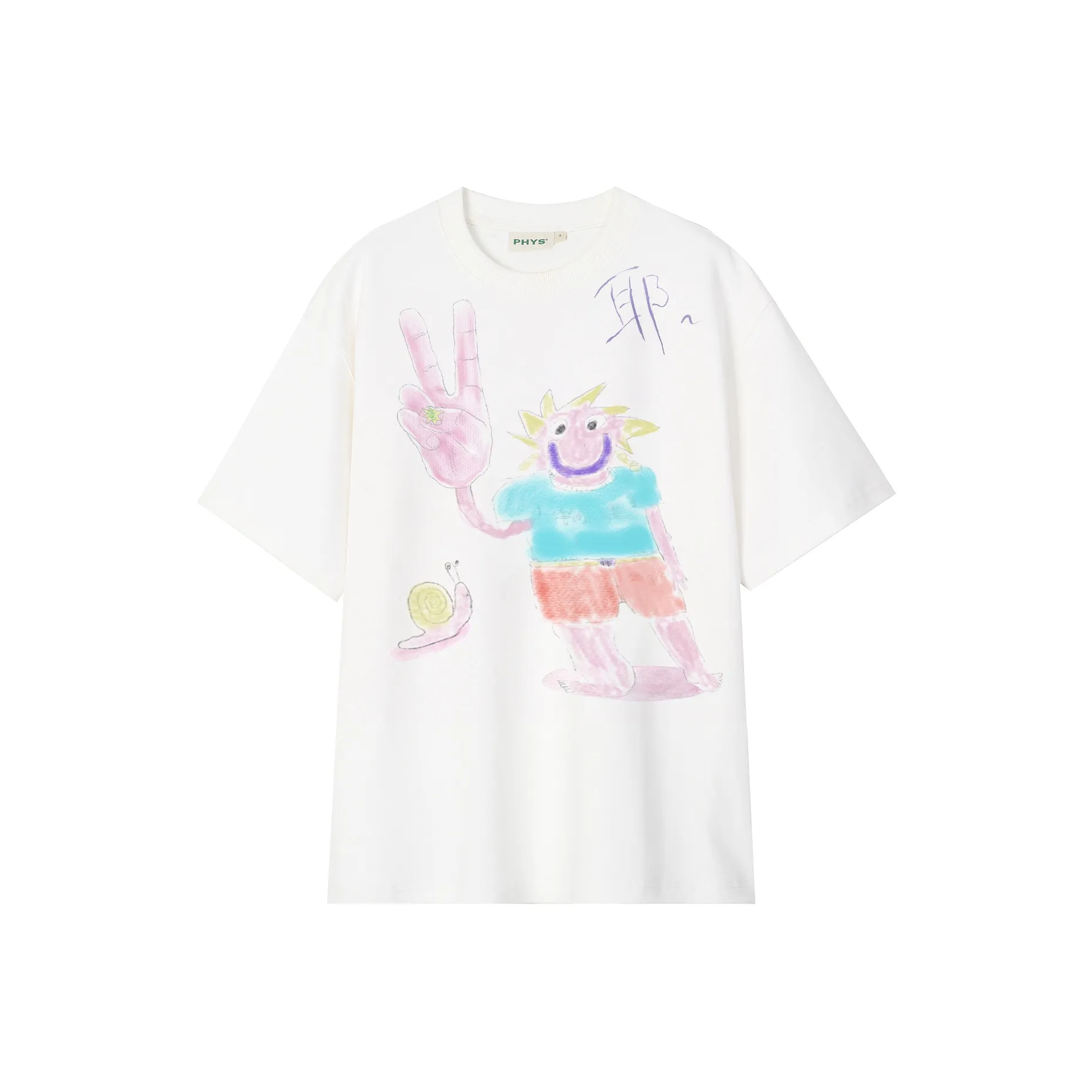 WULISHAONIAN Повседневный Graffiti Мир Жест Принт Круглый вырез Короткий рукав Свободный крой Унисекс Белый