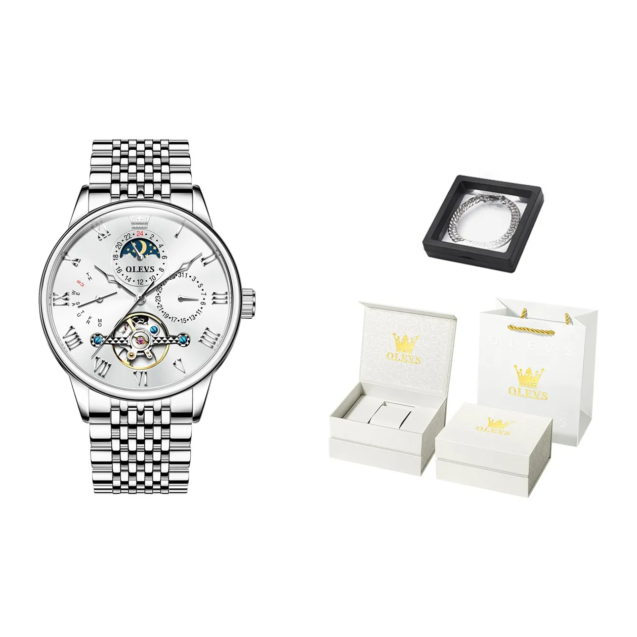 OLEVS Wisdom Series Механические Мужские Часы с Белым Циферблатом