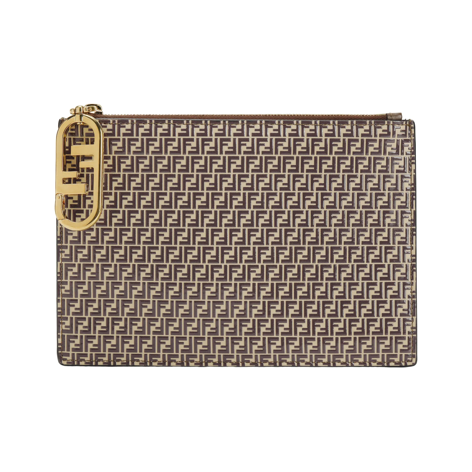 FENDI Calfskin Clutch Women's Beige/Brown