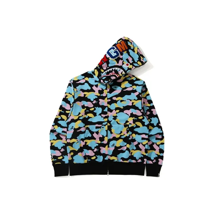 Bape New Multi Camo Shark Relaxed Full Zip Hoodie