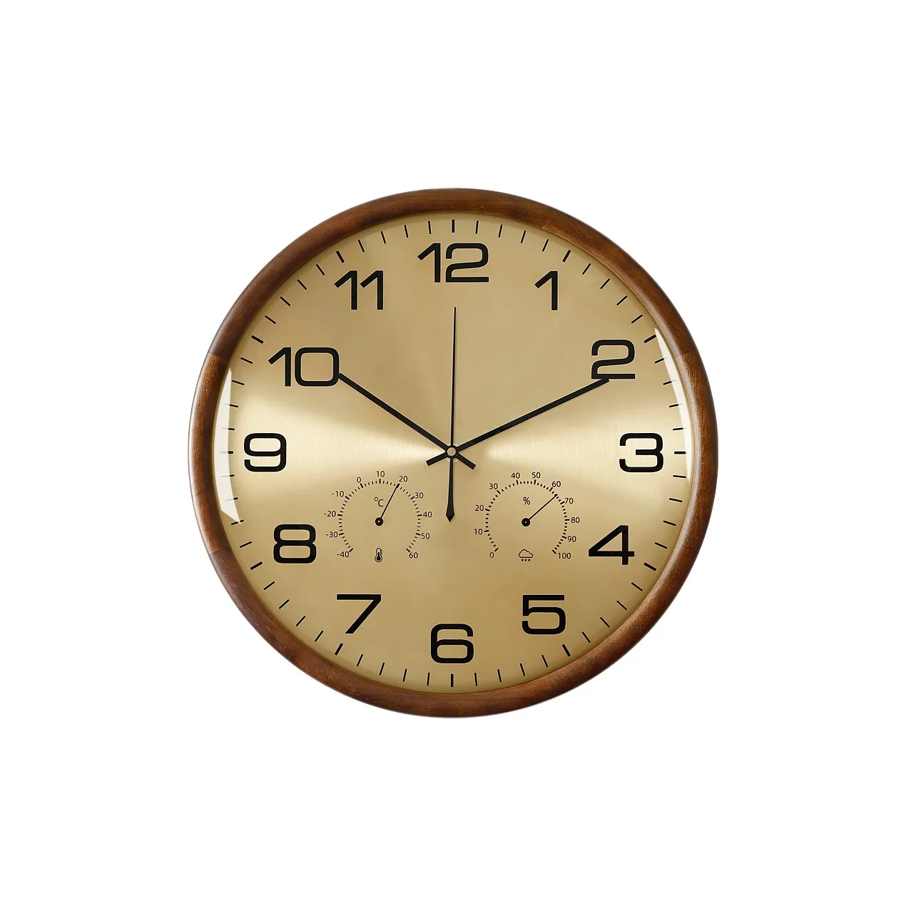 HENSE Кварцевый механизм Деревянная стена Часы Унисекс Золотой циферблат HW1305