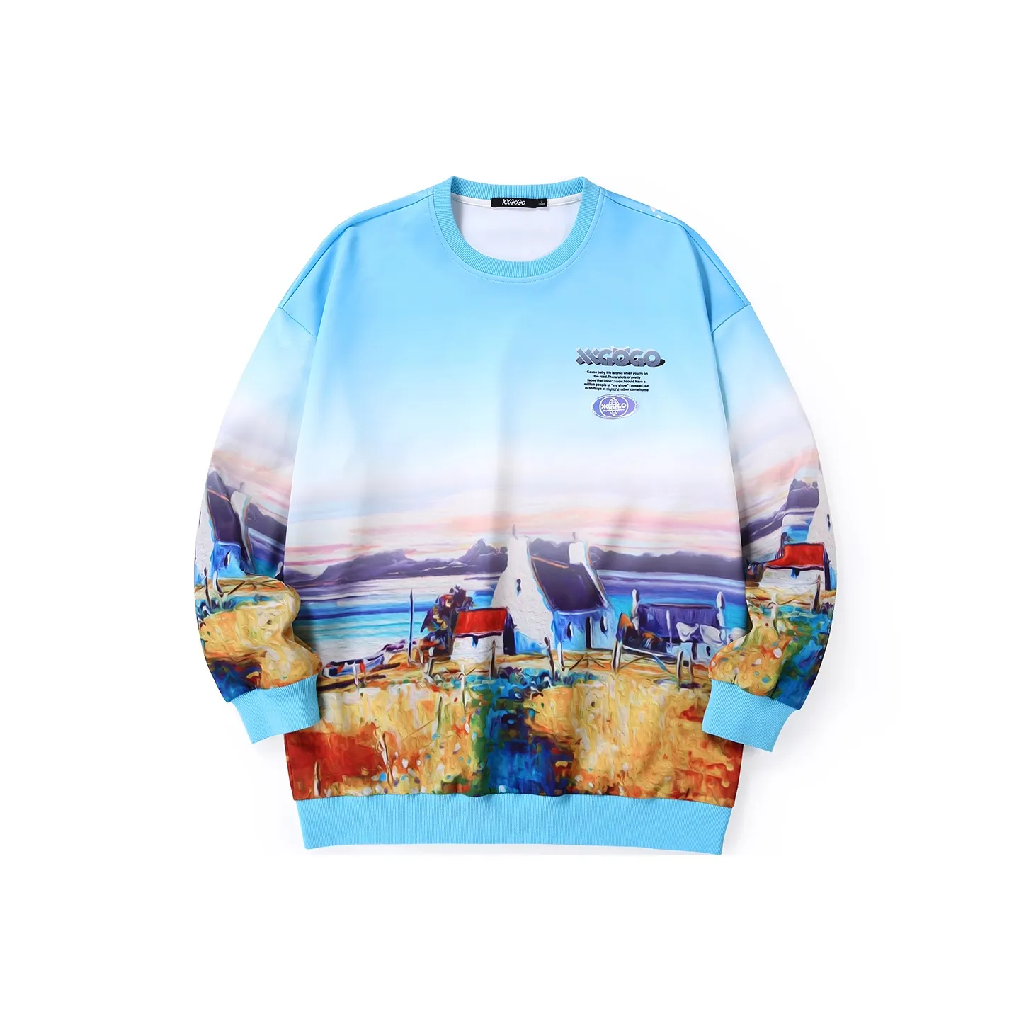 XXGOGO Круглый вырез Свободный крой Стандартный Свитшот Унисекс С принтом Синий