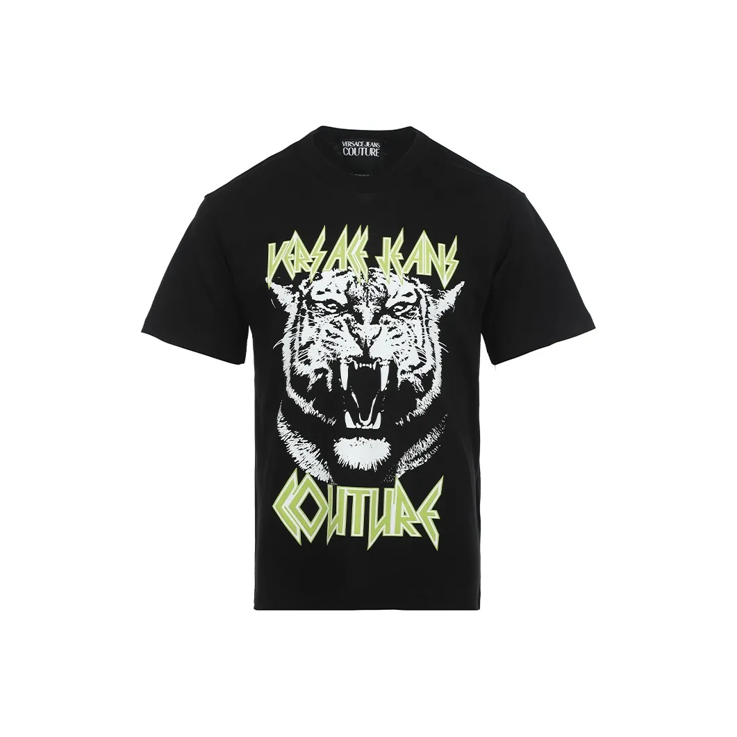 VERSACE JEANS COUTURE SS25 Свободный крой Круглый вырез Короткий рукав Т-рубашка Мужская Черная