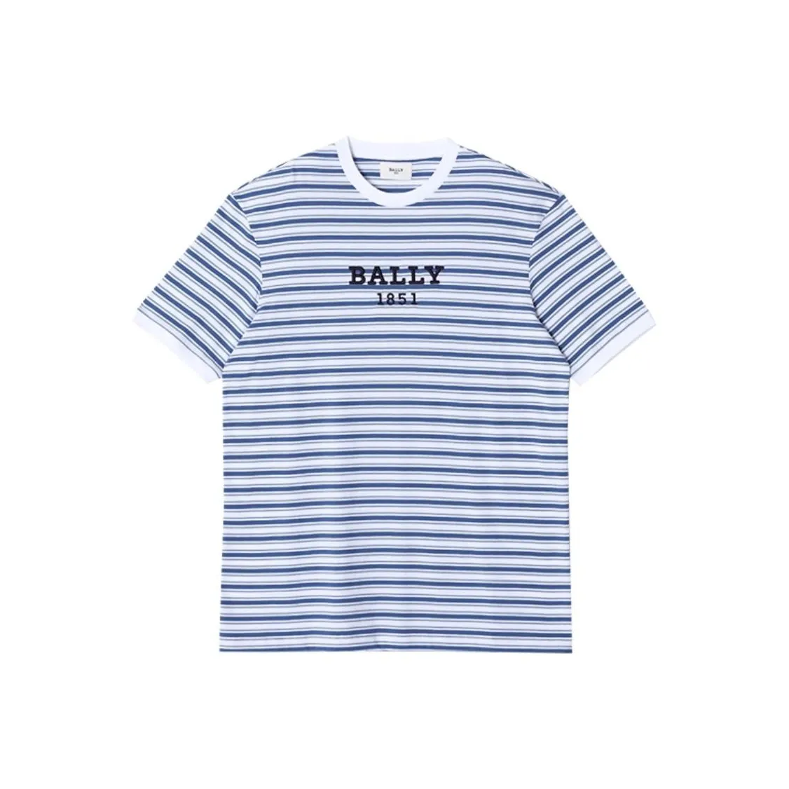 BALLY Логотип Алфавитно-цифровой Полосы Принт Повседневный Круглый вырез Короткий рукав Т-рубашка Т-рубашка Мужская Синий