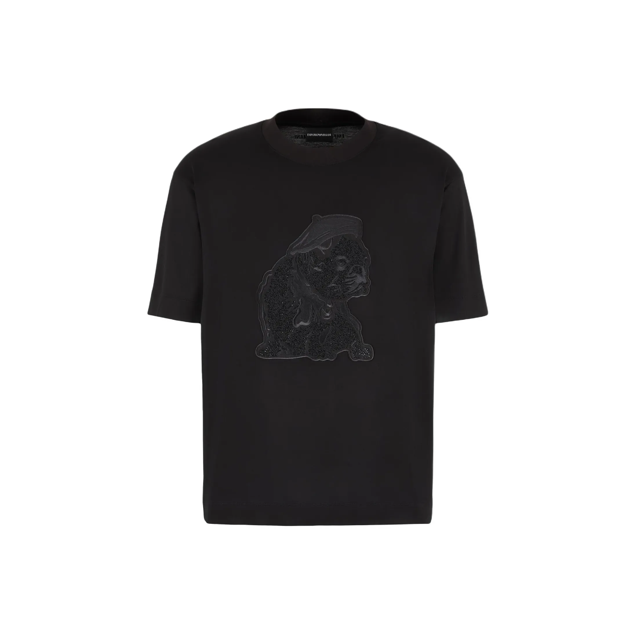 EMPORIO ARMANI Clubwear Lyocell blend Jersey T shirt With Oversized French Bulldog Patch