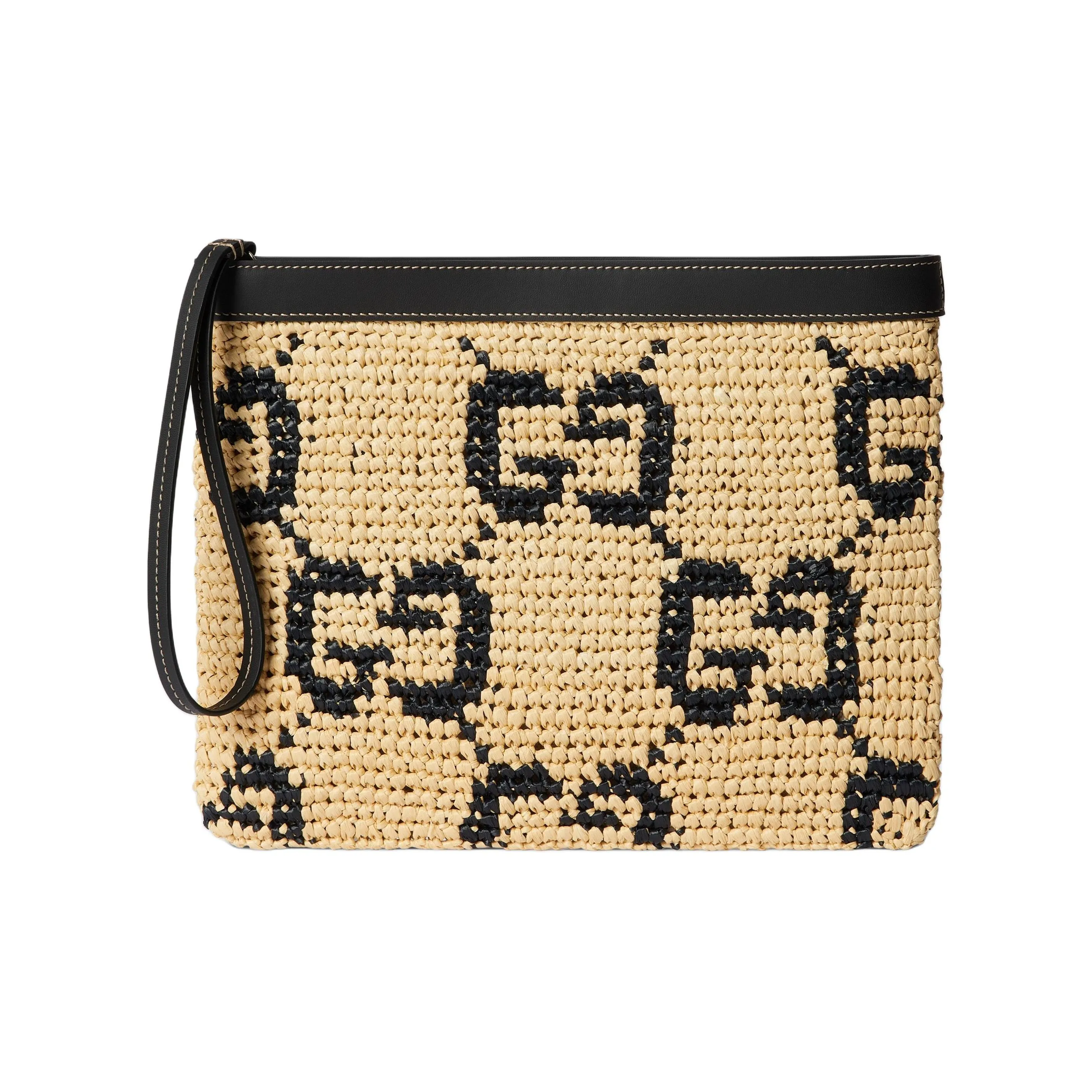 GUCCI Raffia Clutch Unisex Natural & Black