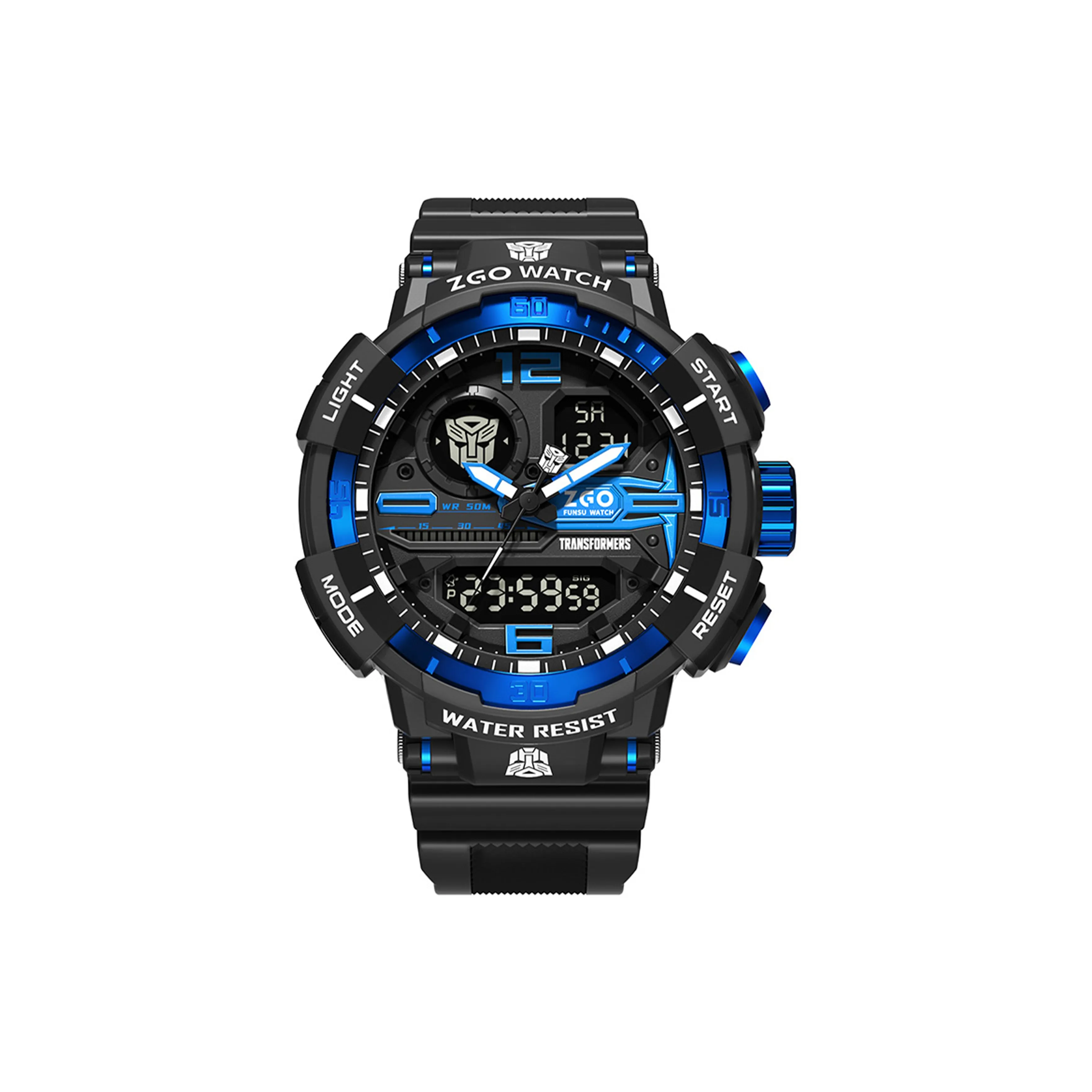 Zgo Transformers Коллаборация Электронный + Кварцевый механизм Резиновый ремешок Часы Мужские Циферблат Синий