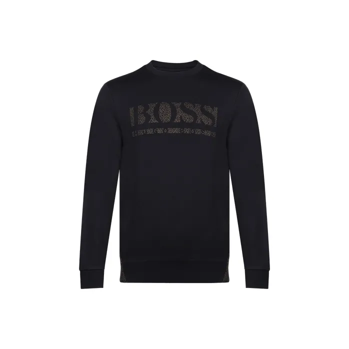 HUGO BOSS Men Slim-fit Crewneck Salbo Iconic Sweatshirt Black