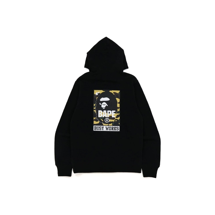 【A BATHING APE】GLITTER PRINT BUSY WORKS PULLOVER HOODIE BAPE Glitter print college logo pullover hoodie Black A