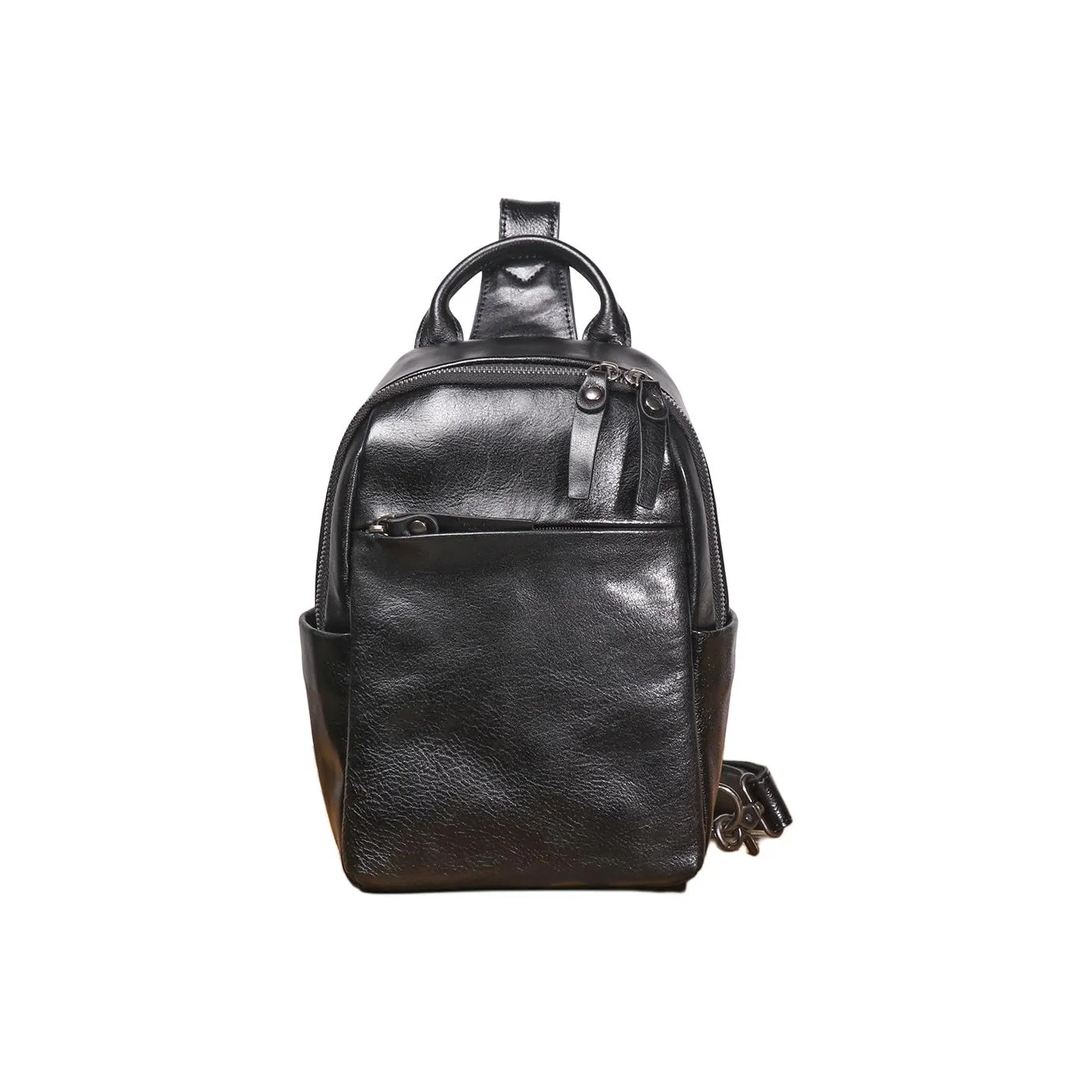 LARTIGENT Vegetable Tanned Cow Leather Small Backpack Crossbody Bag Sling Bag Men's Black