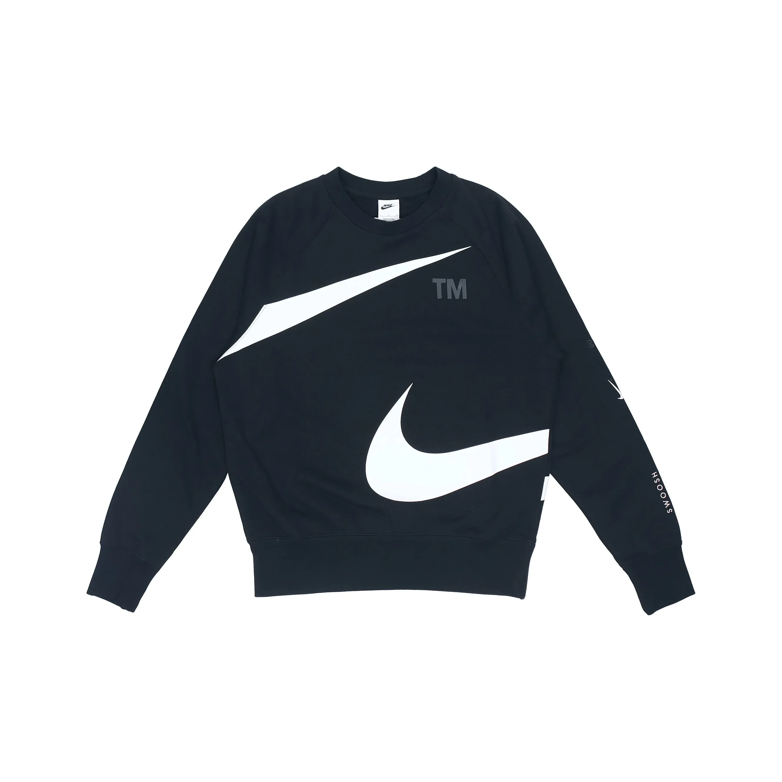Nike Swoosh Ft Crew Large Logo Knit Crew Neck Pullover Black