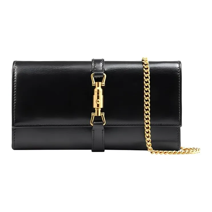 GUCCI Jackie 1961 Leather WOC Chain Bag Shoulder Bag, Crossbody Bag Trumpets Women's Black Gold