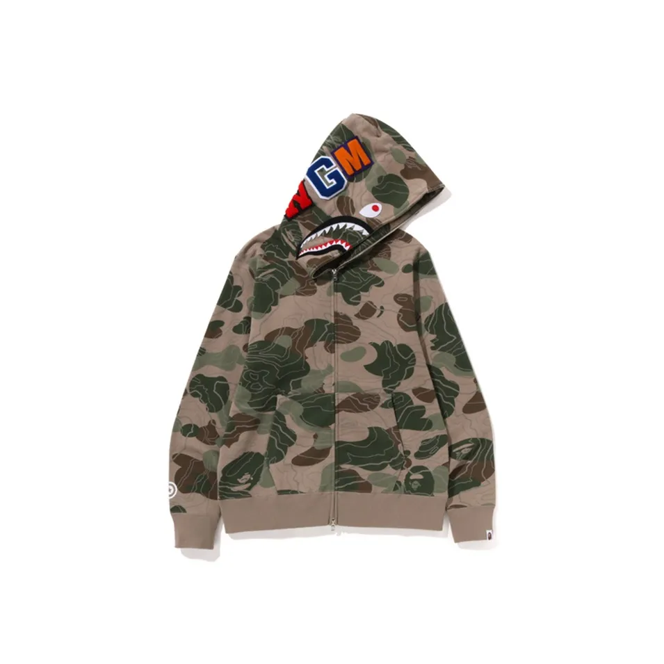 Bape Layered Line Camo Shark Full Zip Hoodie