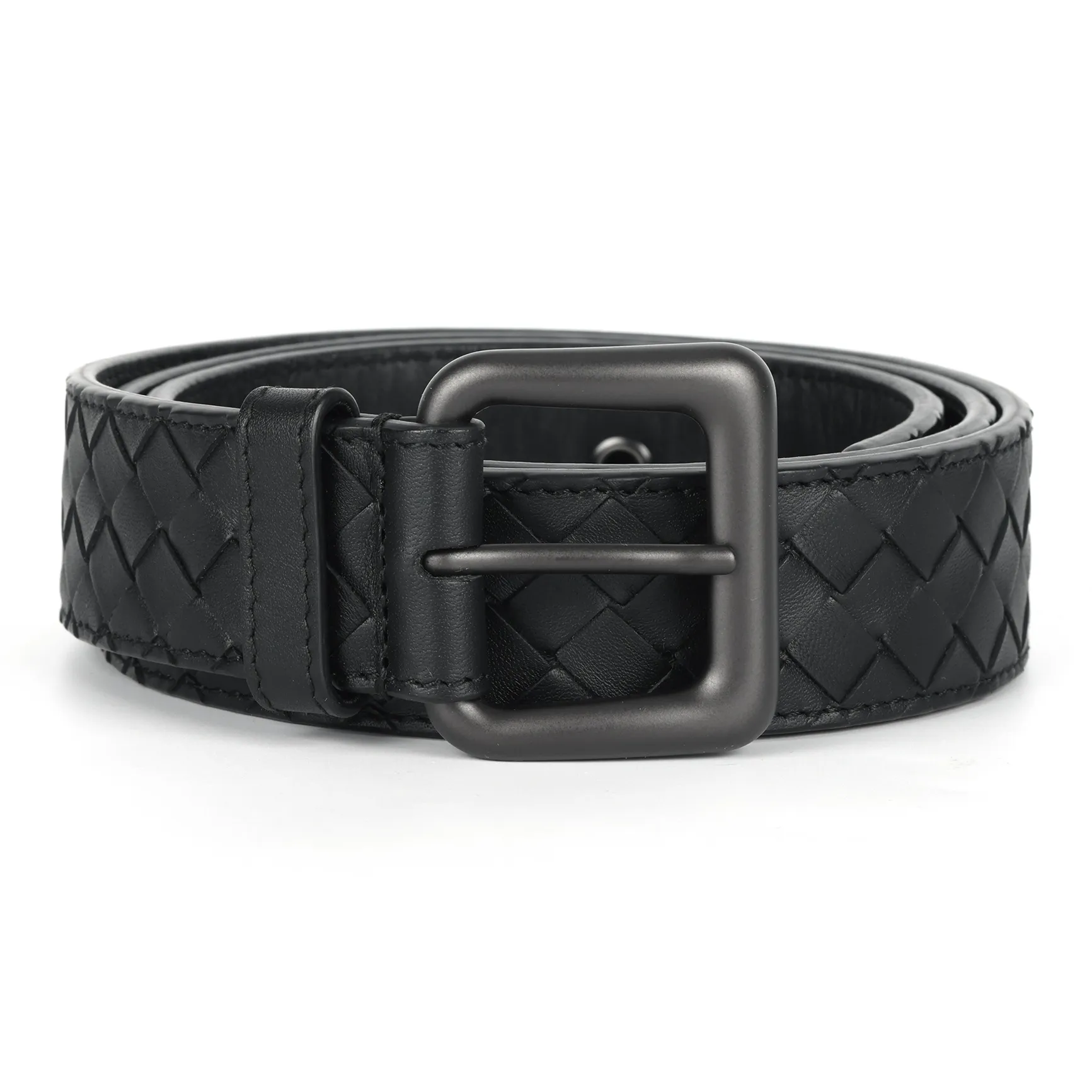 Bottega Veneta Cow Leather Belts Men's Black Width 3.5cm