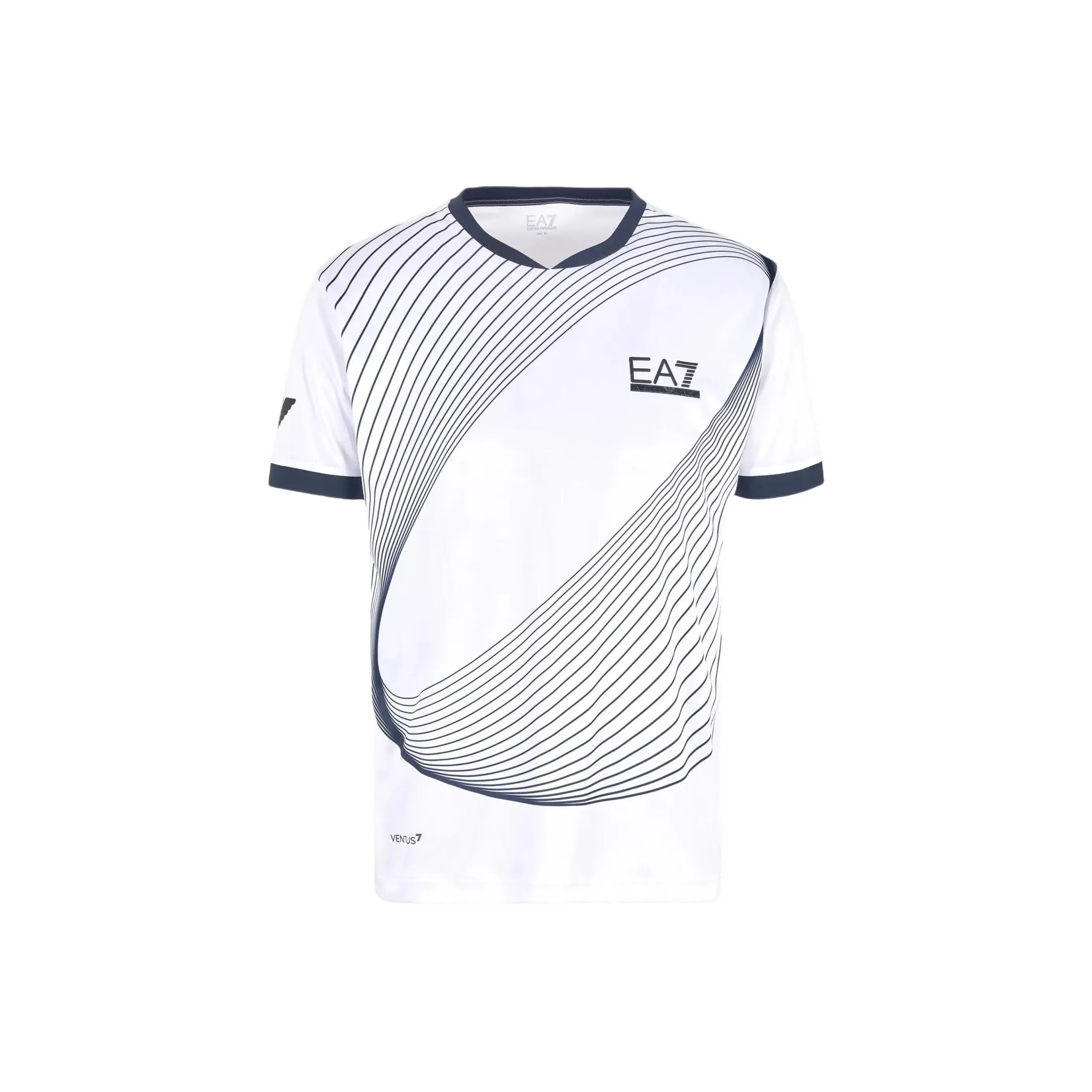 EMPORIO ARMANI EA7 Letter Logo Print V Neck Short Sleeved T Shirt Men's White