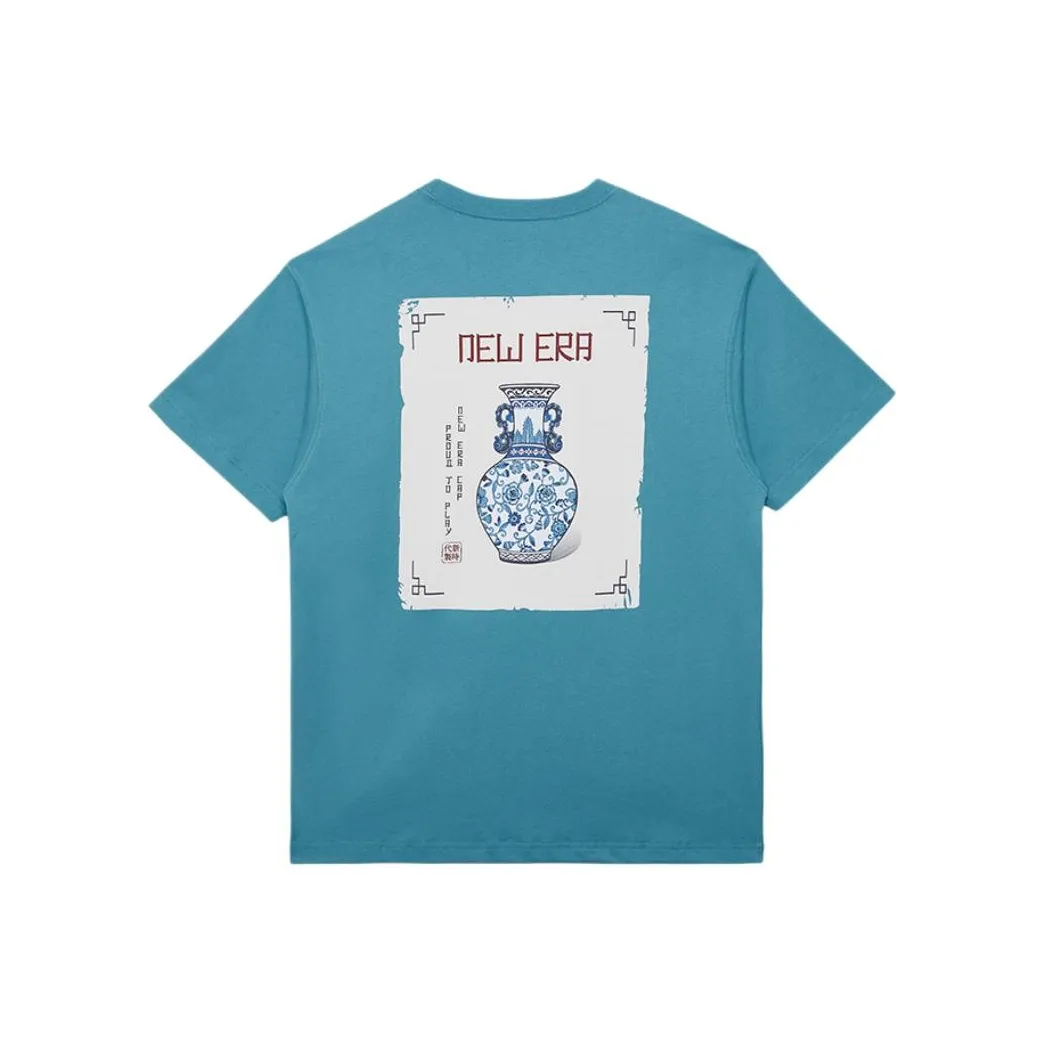 New Era Blue And White Porcelain Series T Shirts Unisex Green