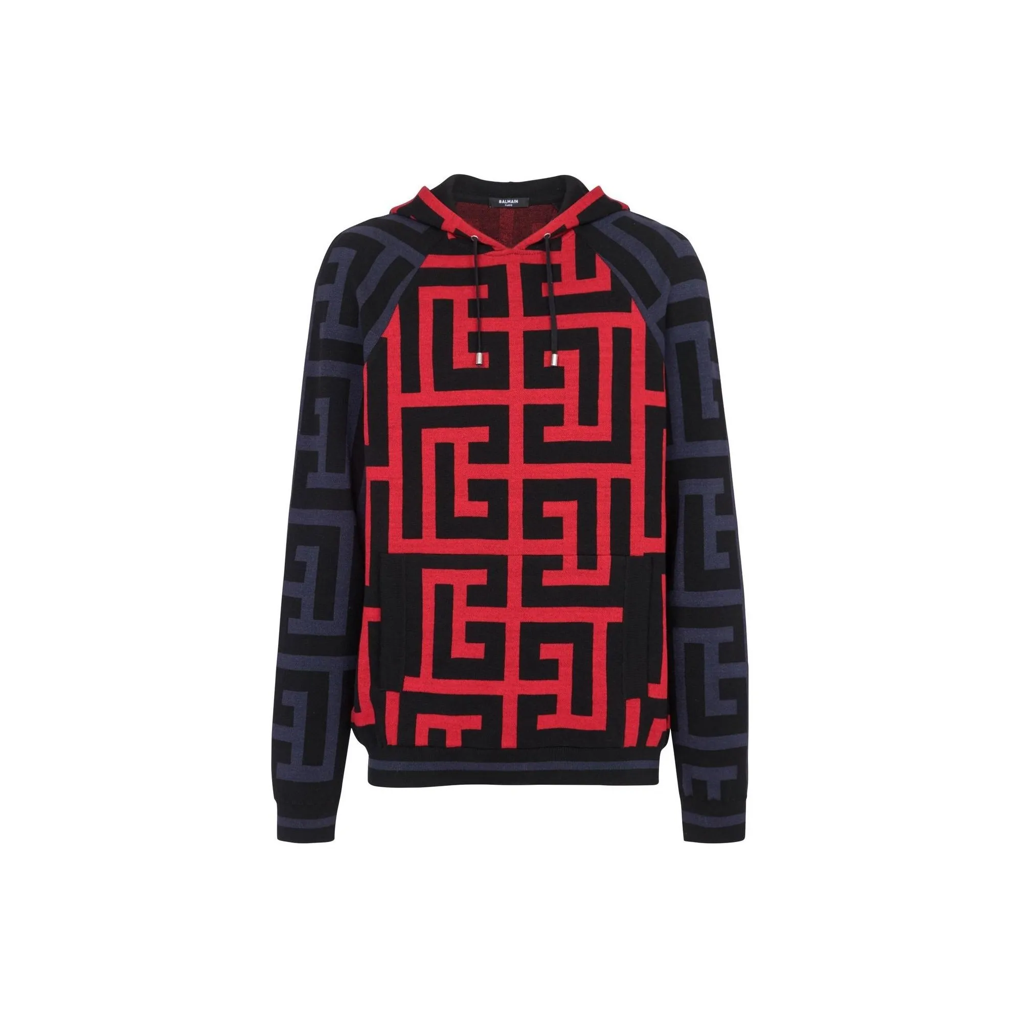 BALMAIN Monogram print Drawstring Hoodie