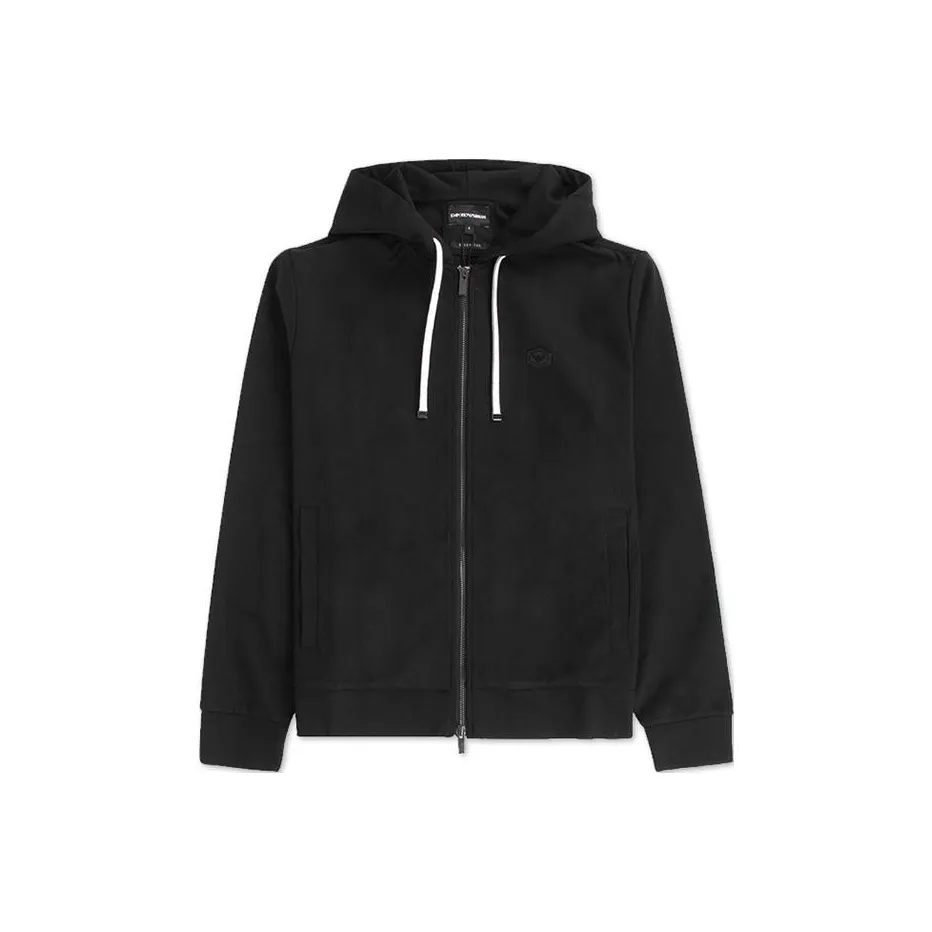EMPORIO ARMANI Logo Patch Zipped Drawstring Hoodie