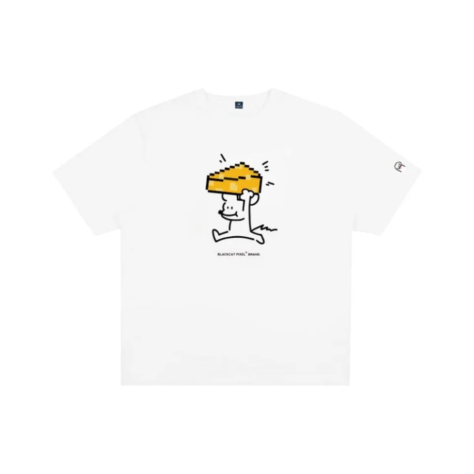 Black Cat Pixel T Shirt Unisex White