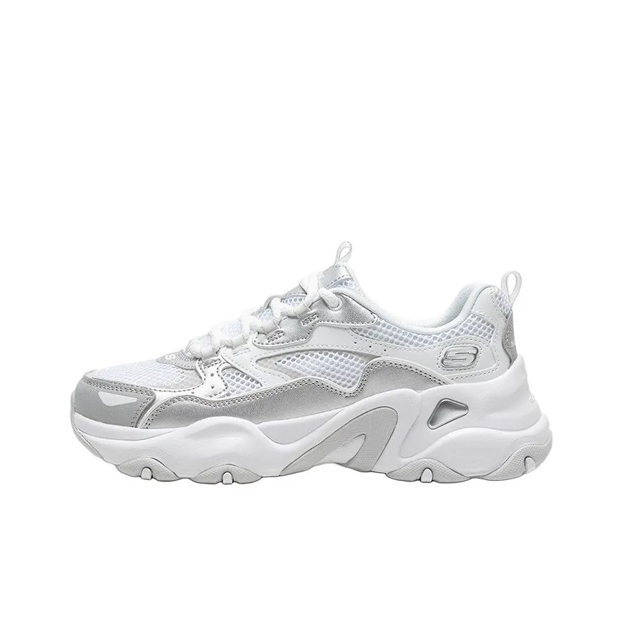Skechers D'LITES 5.0 Low Top Chunky Sneakers Women's Silver White