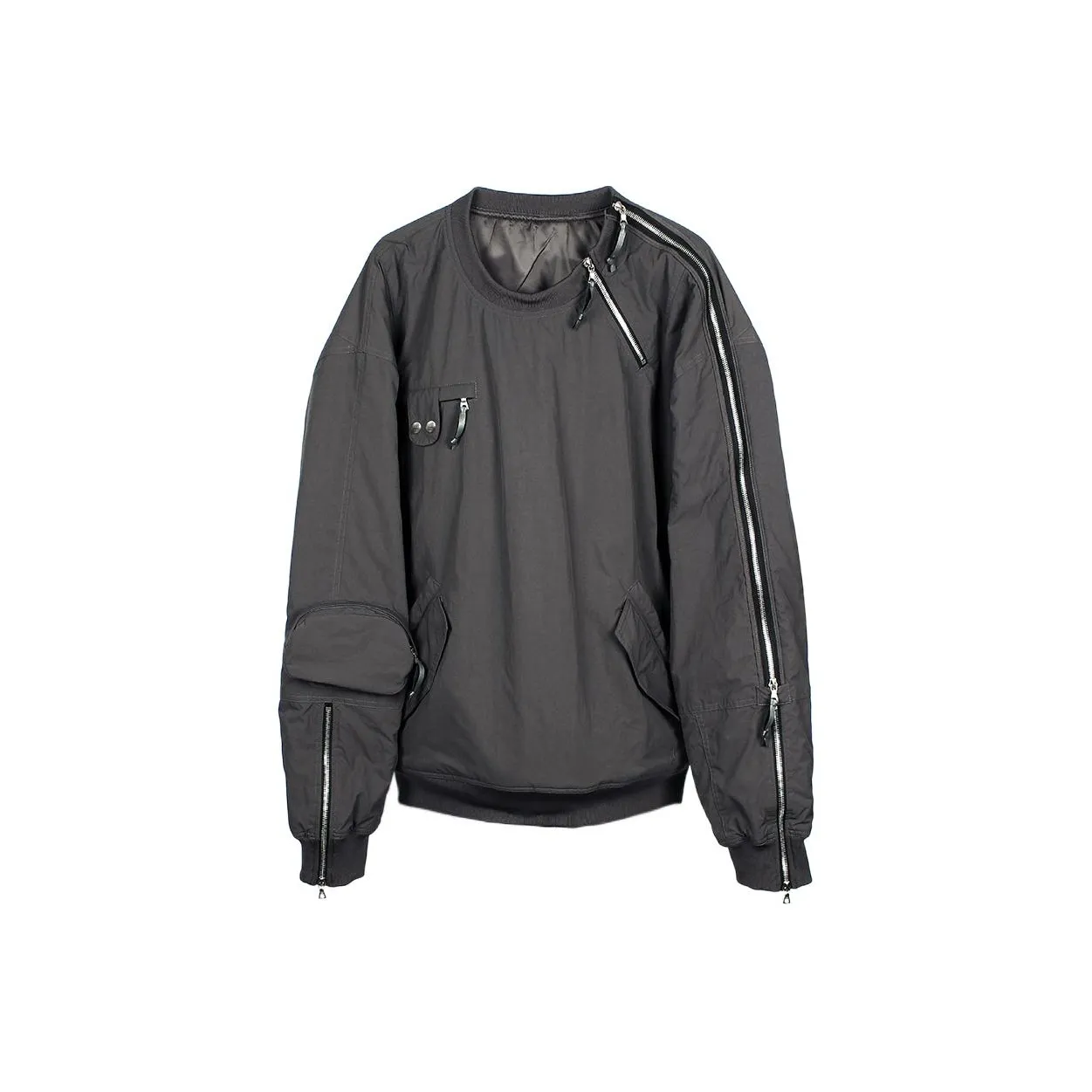 FARFROMWHAT FW22 Military 3d Pocket ZipperWay Fullover Reversible Sweatshirt Unisex Dark Gray