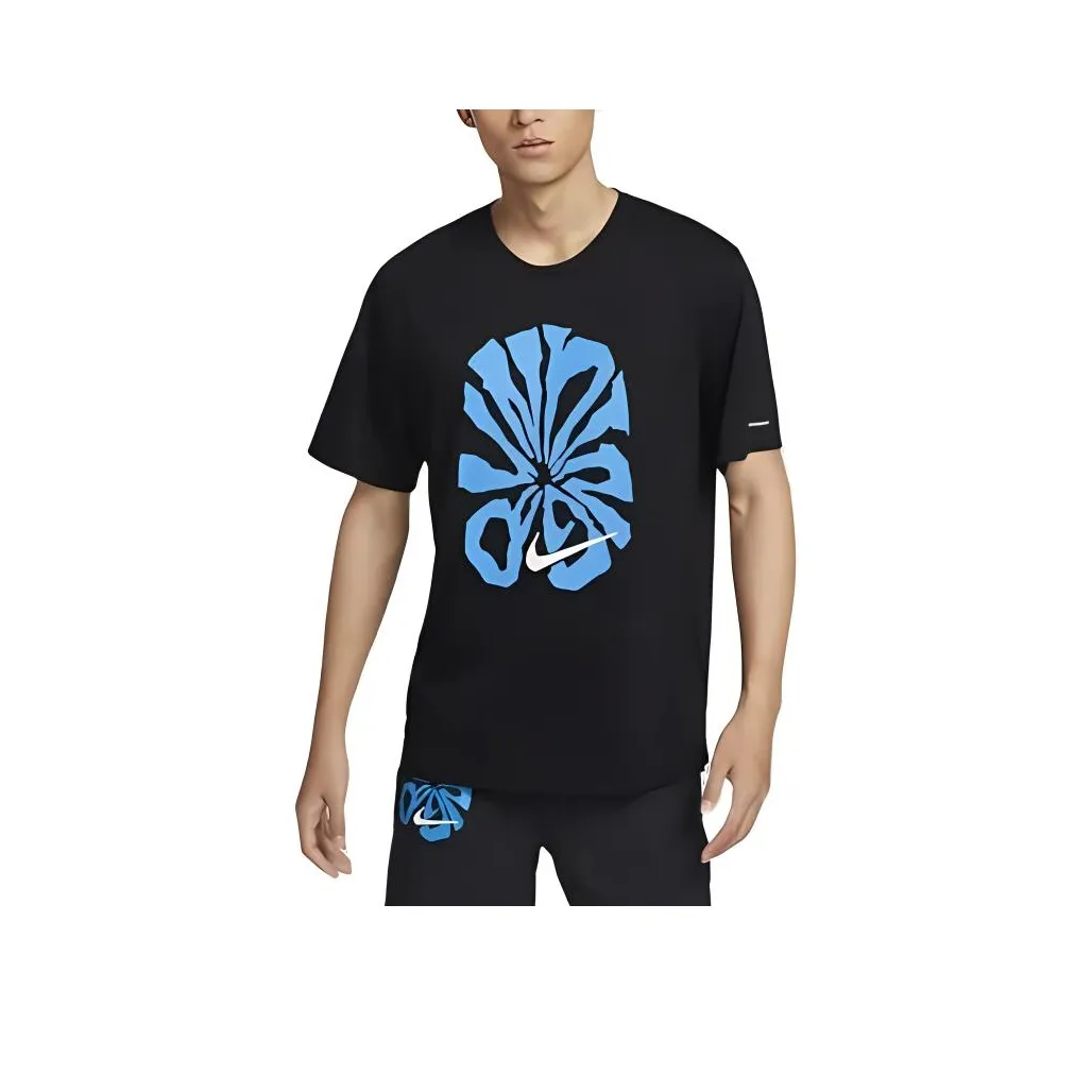Nike RISE 365 RUN Энергия T Рубашка Мужской Черный Гора PEAK Белый