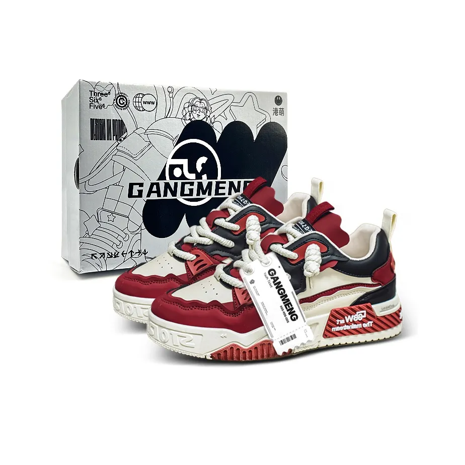 Hong Kong Meng противоскользящие и износостойкие визуально увеличивающие рост низкие кроссовки для скейтбординга мужские белые и красные