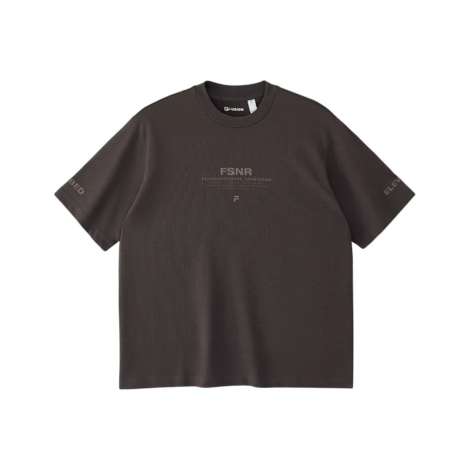 FILA FUSION T Shirts Unisex Dark Brown Gray