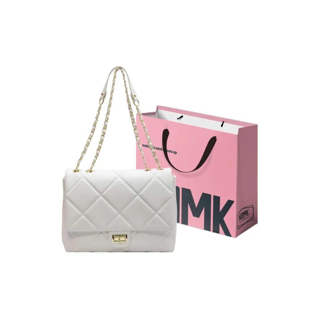NOMK PU Shoulder Bag, Chain Bag, Crossbody Bag, Shoulder Bag Medium Women's White/Beige/Black
