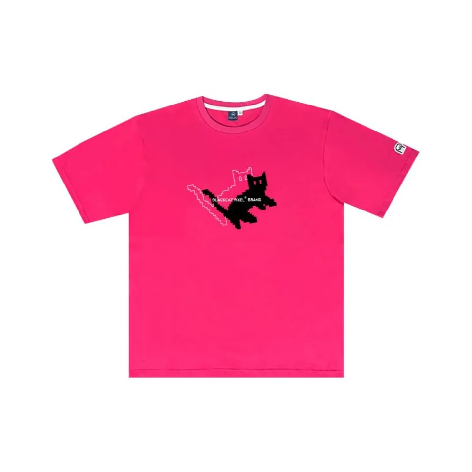 Black Cat Pixel T-Shirt Унисекс Розовый Красный