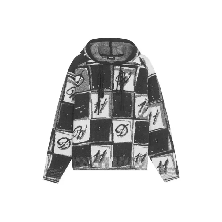 WE11DONE Chess Board Graphic Knit Hoodie