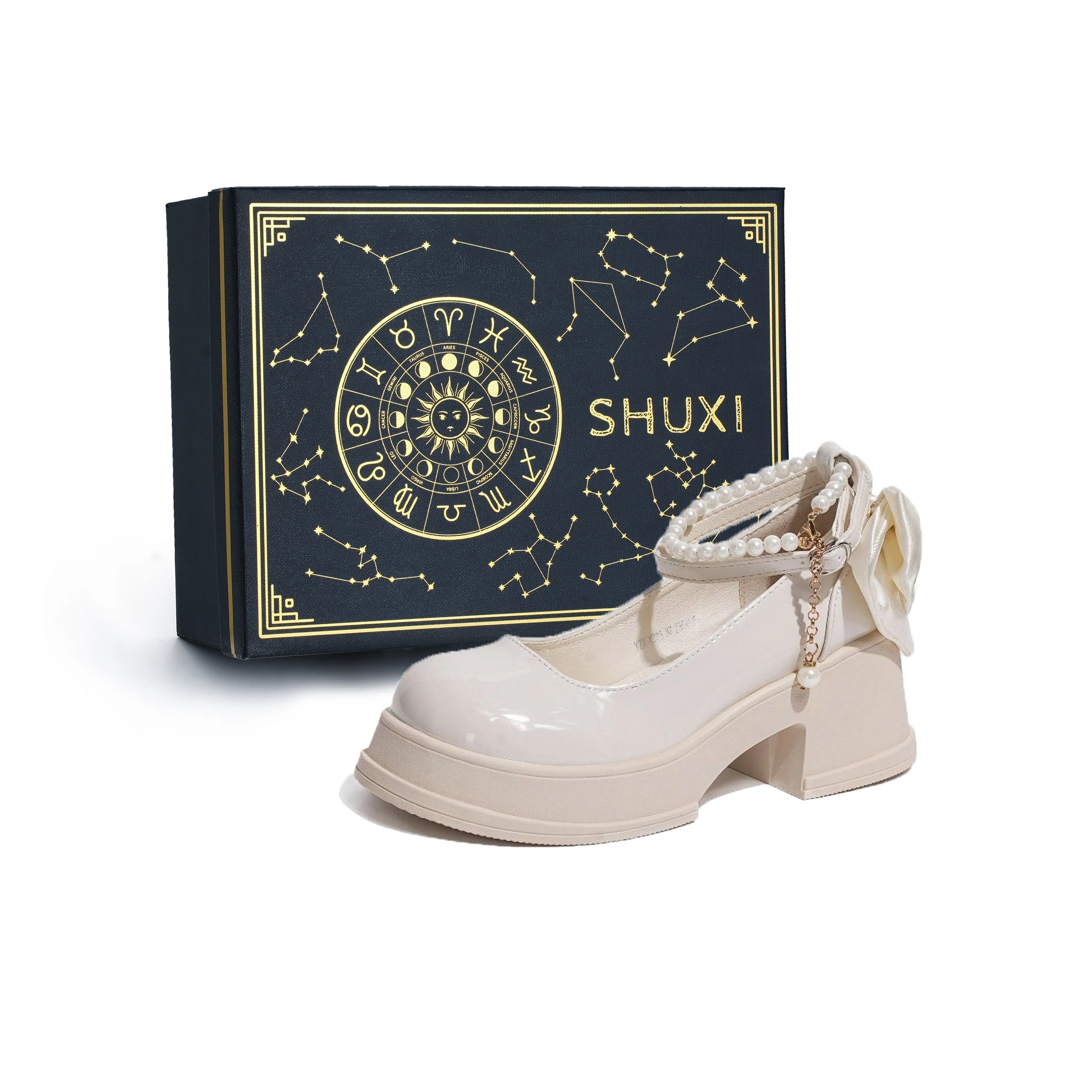 SHUXI Chunky Heel High Heels 6.5cm Women's Black Beige